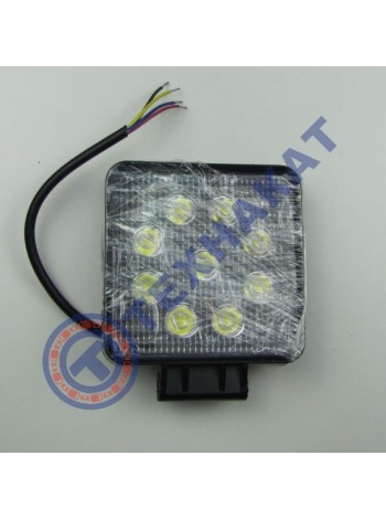 Фара LED квадратная 27W широкий луч + LED кольцо